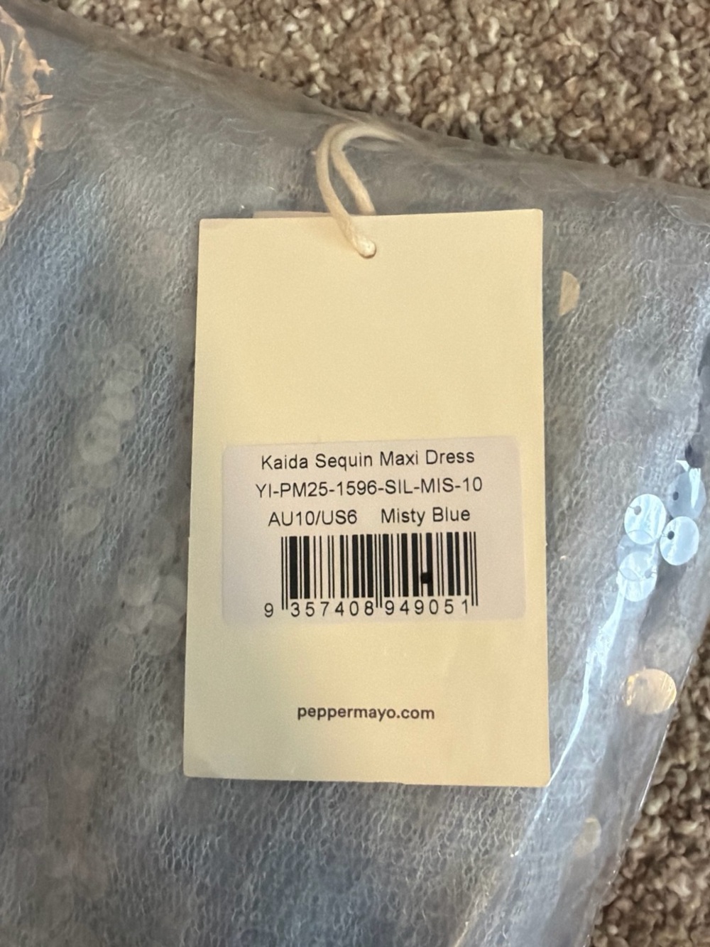 NWT Peppermayo Blue Silver Sequin Halter Backless Maxi Dress Cowl Neck Size 6 - Picture 6 of 6